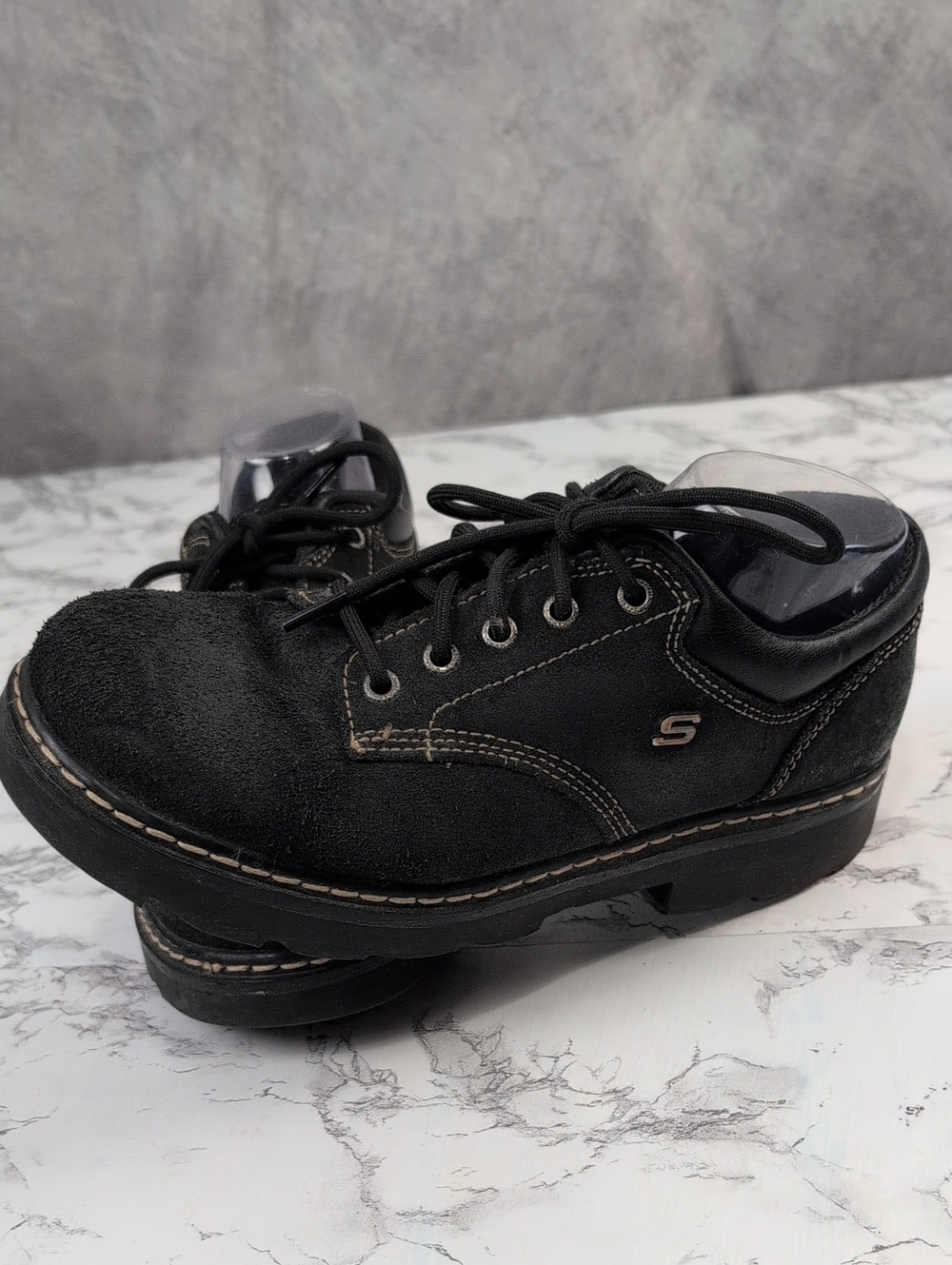 Vintage Skechers Black Suede Chunky Lug Sole Oxfords 45120 Size 10